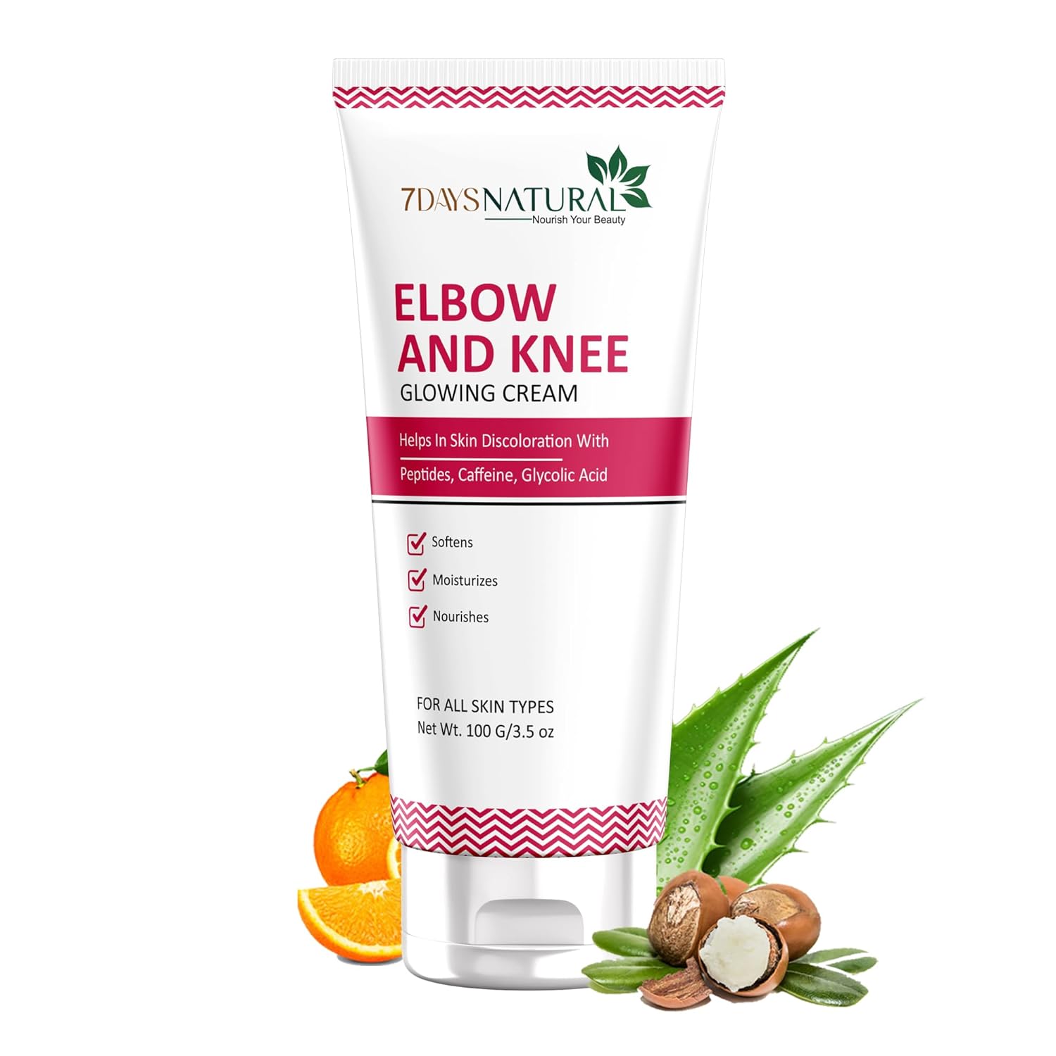 7DAYSNATURAL Elbow & Knee Glowing Cream | Hydrating & Nourishing Formula for Dry & Dark Areas | Exfoliates & Softens Rough Skin | Suitable for All Skin Types (100g)